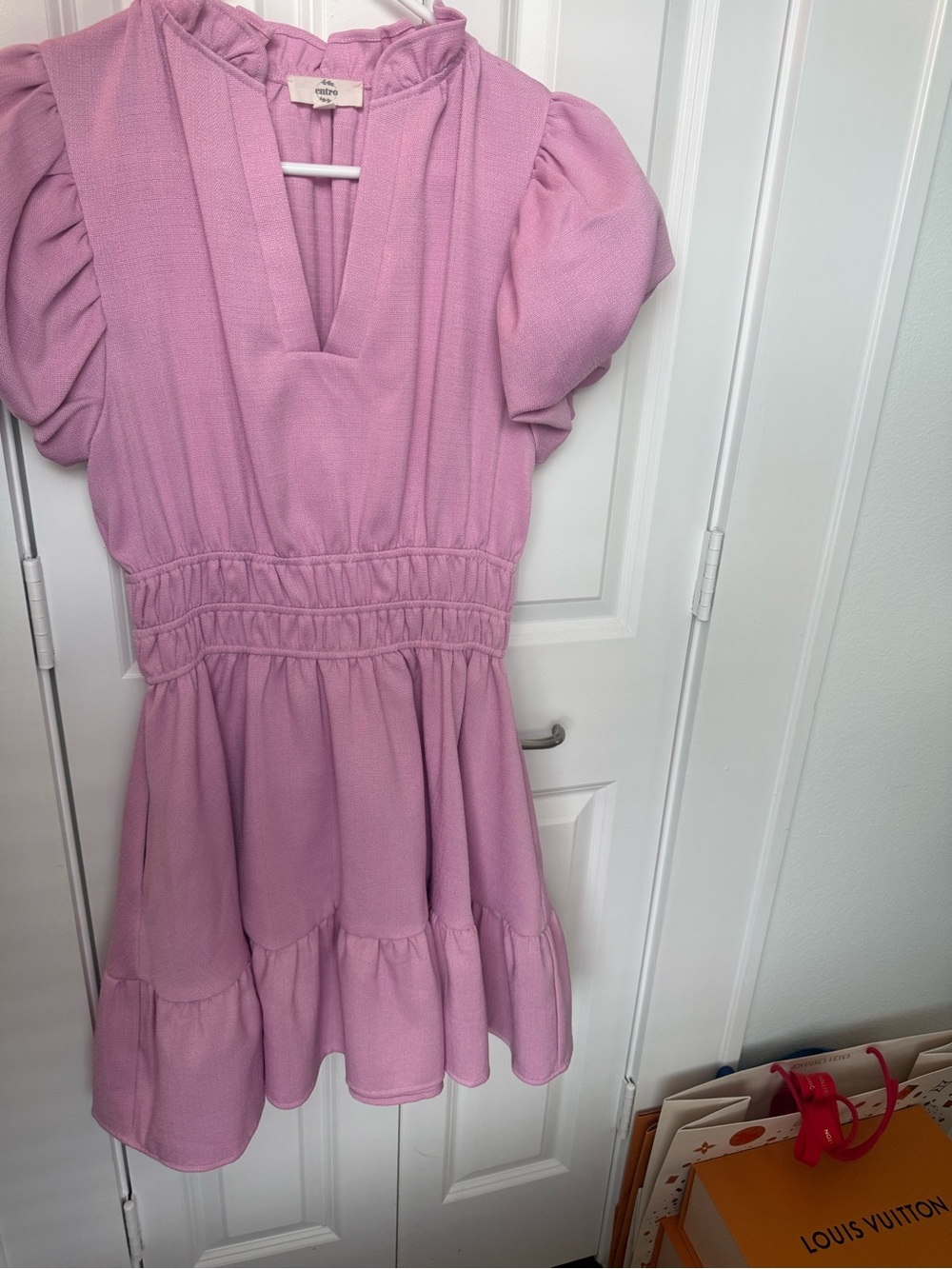 💗 Entro Bright Pink Puff Sleeve Ruffle Dress Boutique Statement Mini Dress 💕